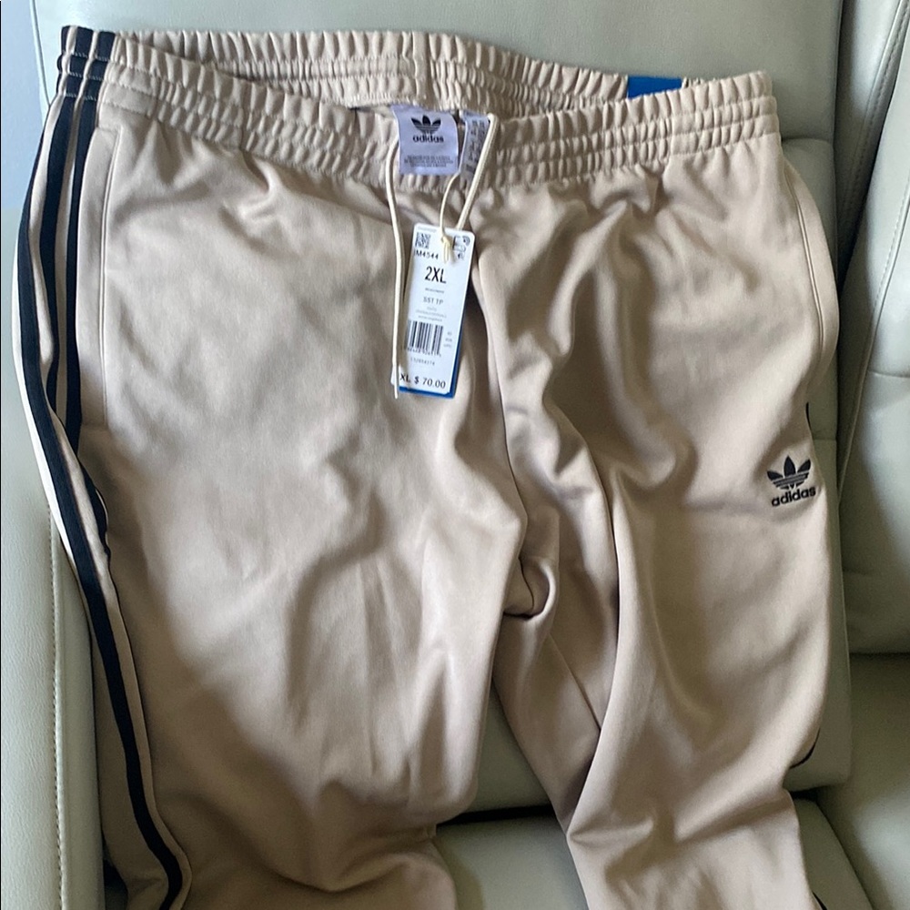Adidas Beige Track Pants with Black Stripes (NEW)
